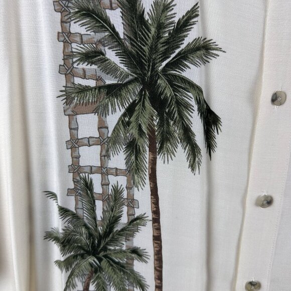 Campia Moda Vintage Cream Tropical Palm Tree Print Short Sleeve Button Up Shirt - Picture 7 of 11